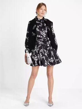 KATE SPADE Bow-tiful Silk-blend Twill Shirtdress Size XL NWOT